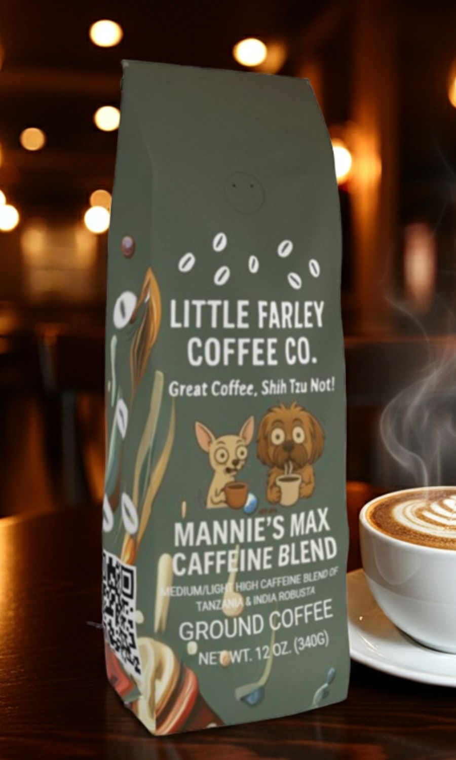Mannie’s Max Caffeine Blend – High Caffeine Medium-Light Ground Coffee (12oz)