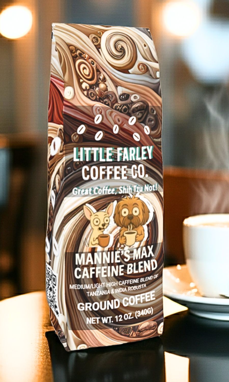 Mannie’s Max Caffeine Blend – High Caffeine Medium-Light Ground Coffee (12oz)