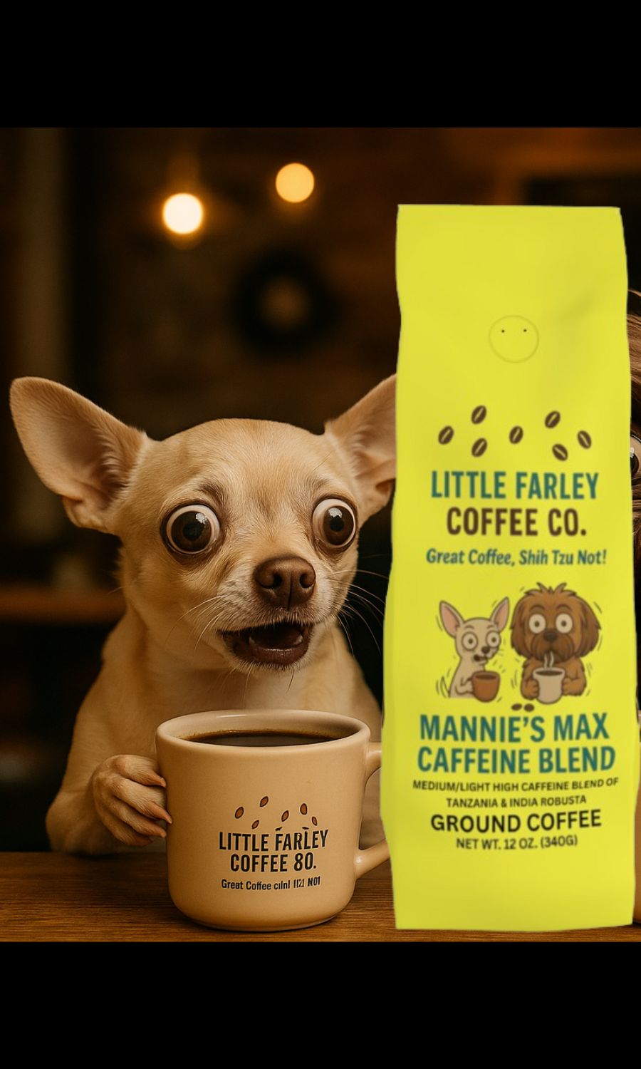 Mannie’s Max Caffeine Blend – High Caffeine Medium-Light Ground Coffee (12oz)