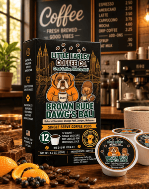 Brown Rude Dawg’s Bali – 12 Count Single Serve Coffee Pods | Little Farley Coffee Co. - Little Farley Coffee Co.