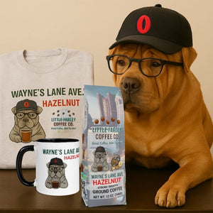 Wayne’s Lane Ave. Bundle – Mug, Hazelnut Coffee & T-Shirt ($65)