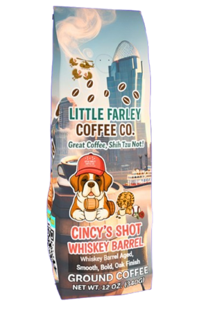 Cincy’s Shot Whiskey Barrel – Whiskey - Aged Ground Coffee (12 oz) - Little Farley Coffee Co.