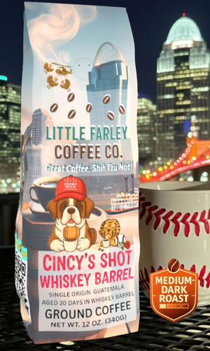 Cincy’s Shot Whiskey Barrel – Whiskey - Aged Ground Coffee (12 oz) - Little Farley Coffee Co.