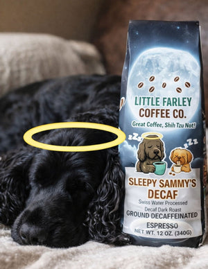 Sleepy Sammy’s Decaf – Swiss Water® Process Dark Roast Ground Espresso (12oz) - Little Farley Coffee Co.